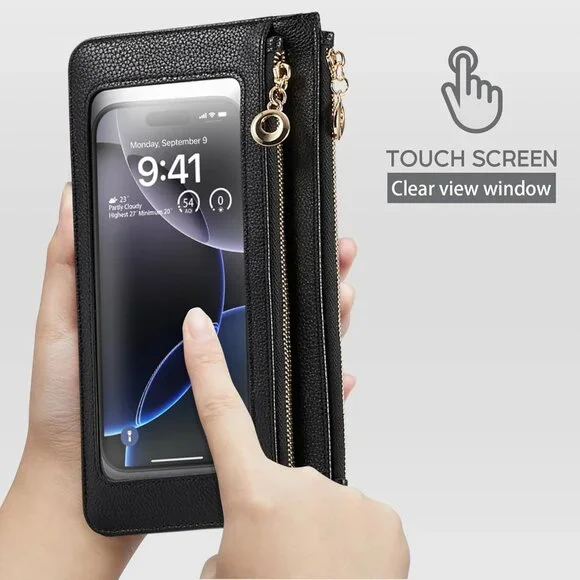 Chic Vegan Leather Mini Wallet Purse with Adjustable Strap & Touch Screen Access